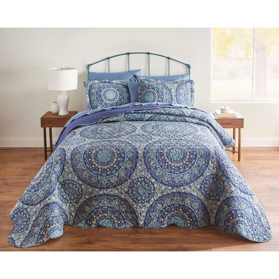 3-PC. Medallion Bedspread Set, BLUE, hi-res image number null