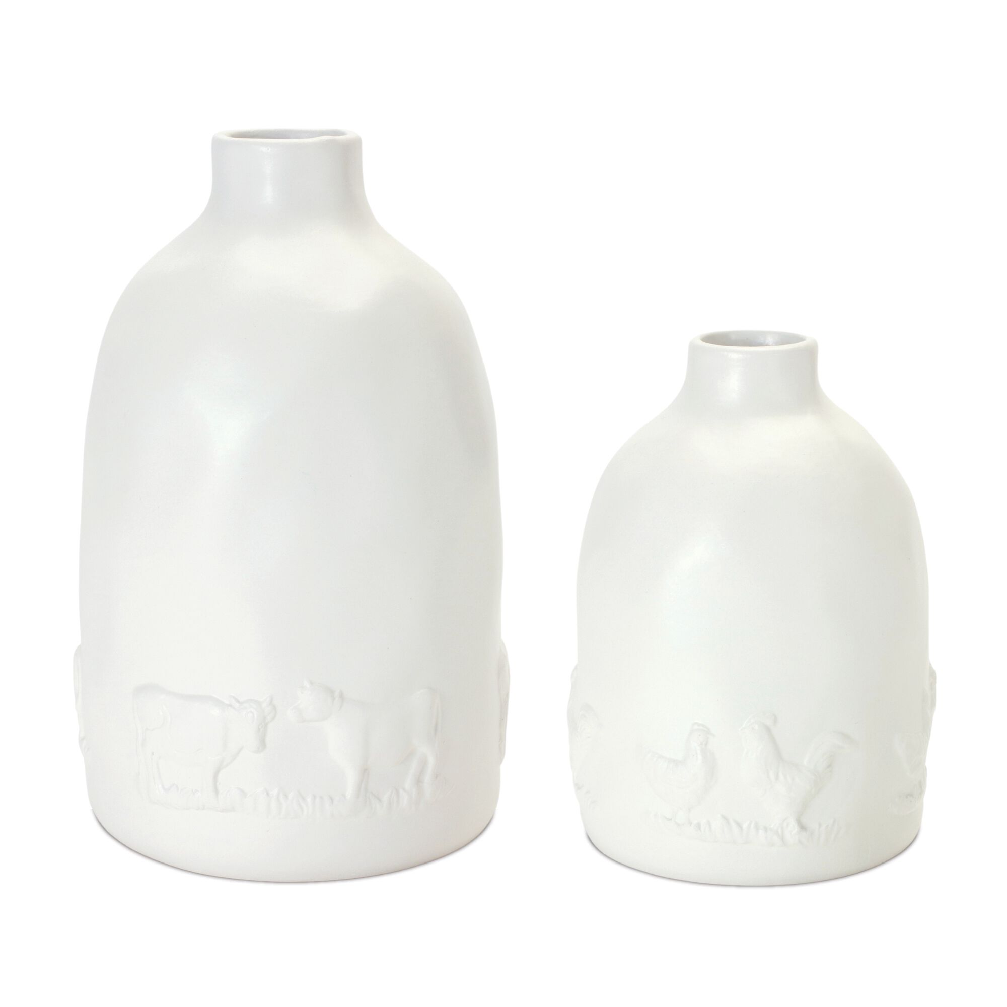 Farm Animal Vase (Set of 2) 4.25 inchesD x 6.25 inchesH, 5.25 inchesD x 8.5 inchesH Ceramic, WHITE, hi-res image number 0