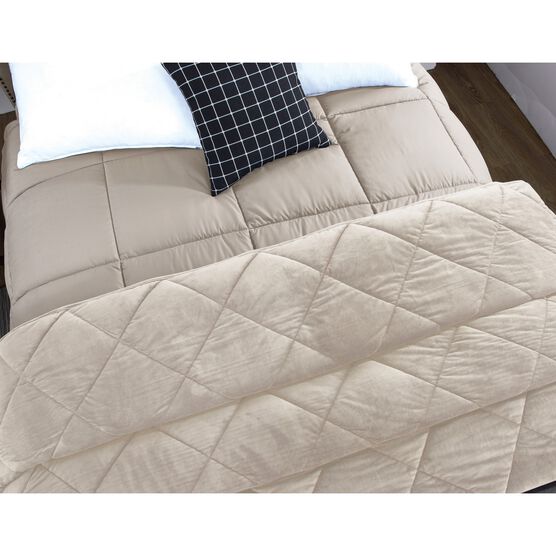 2pc Velvet Blanket & Down Alternative Comforter Set, Tan, , on-hover image number null