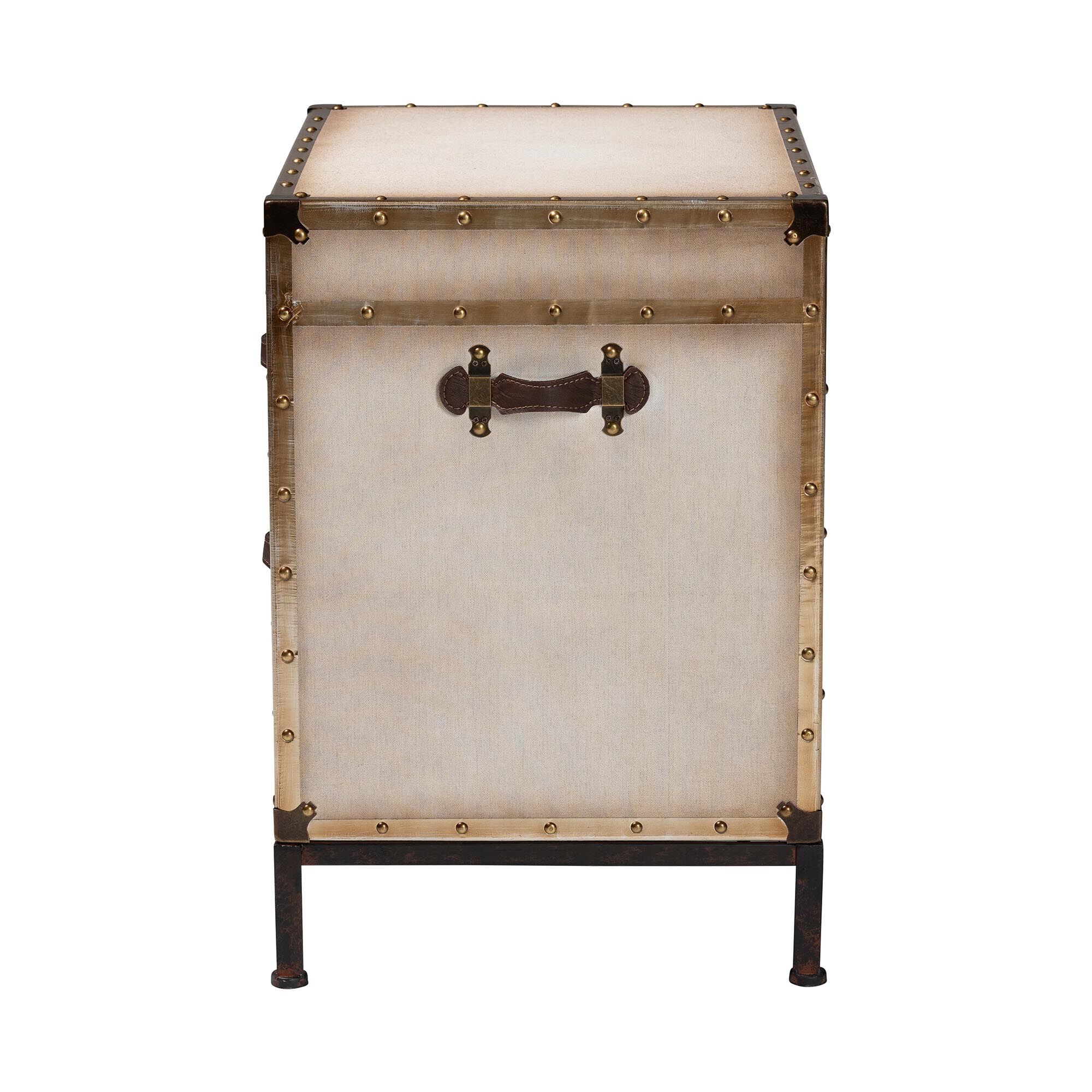 Laura Vintage White Canvas 2-Drawer End Table Trunk, WHITE, alternate image number 4