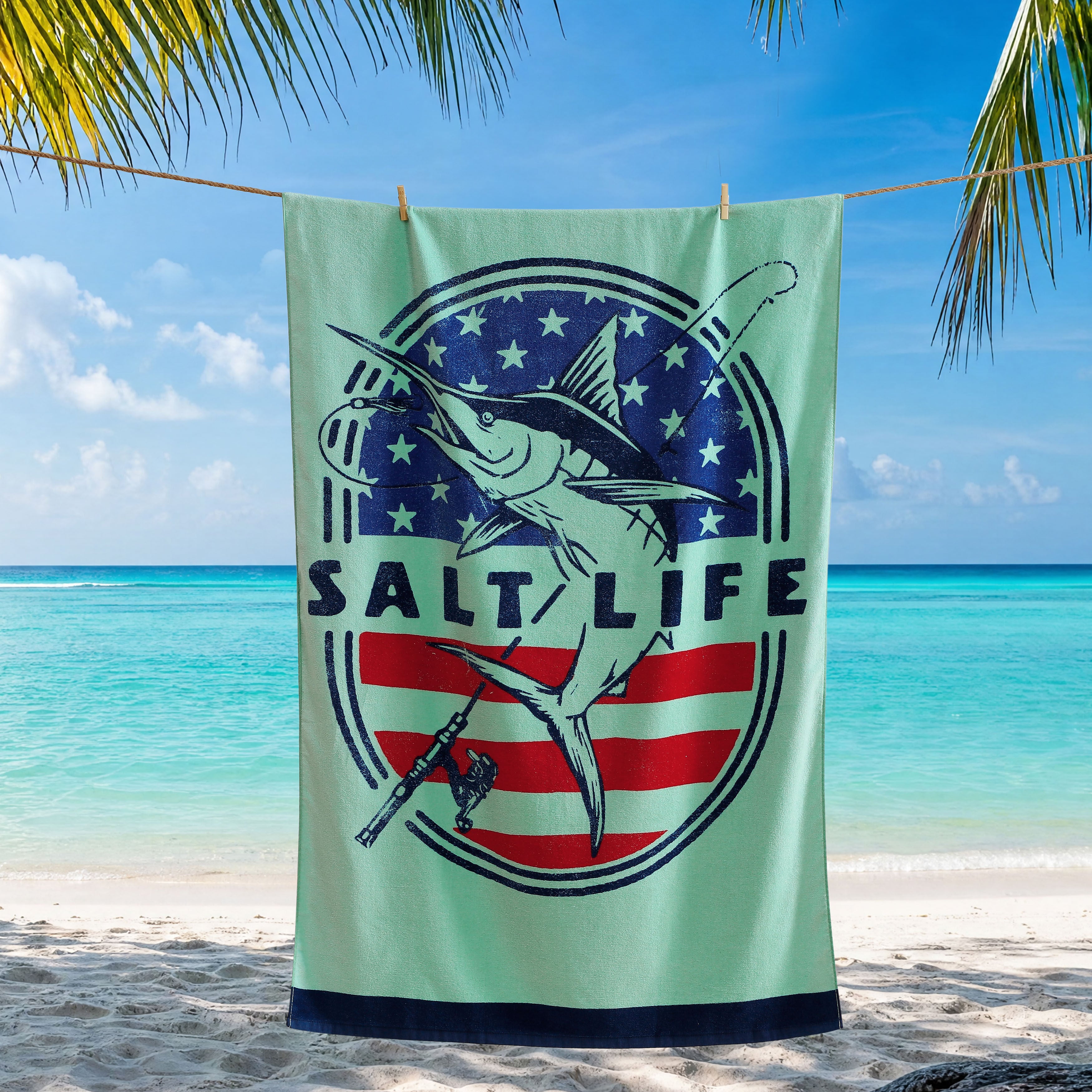 Salty N' Proud Beach Towel, AQUA, alternate image number 1