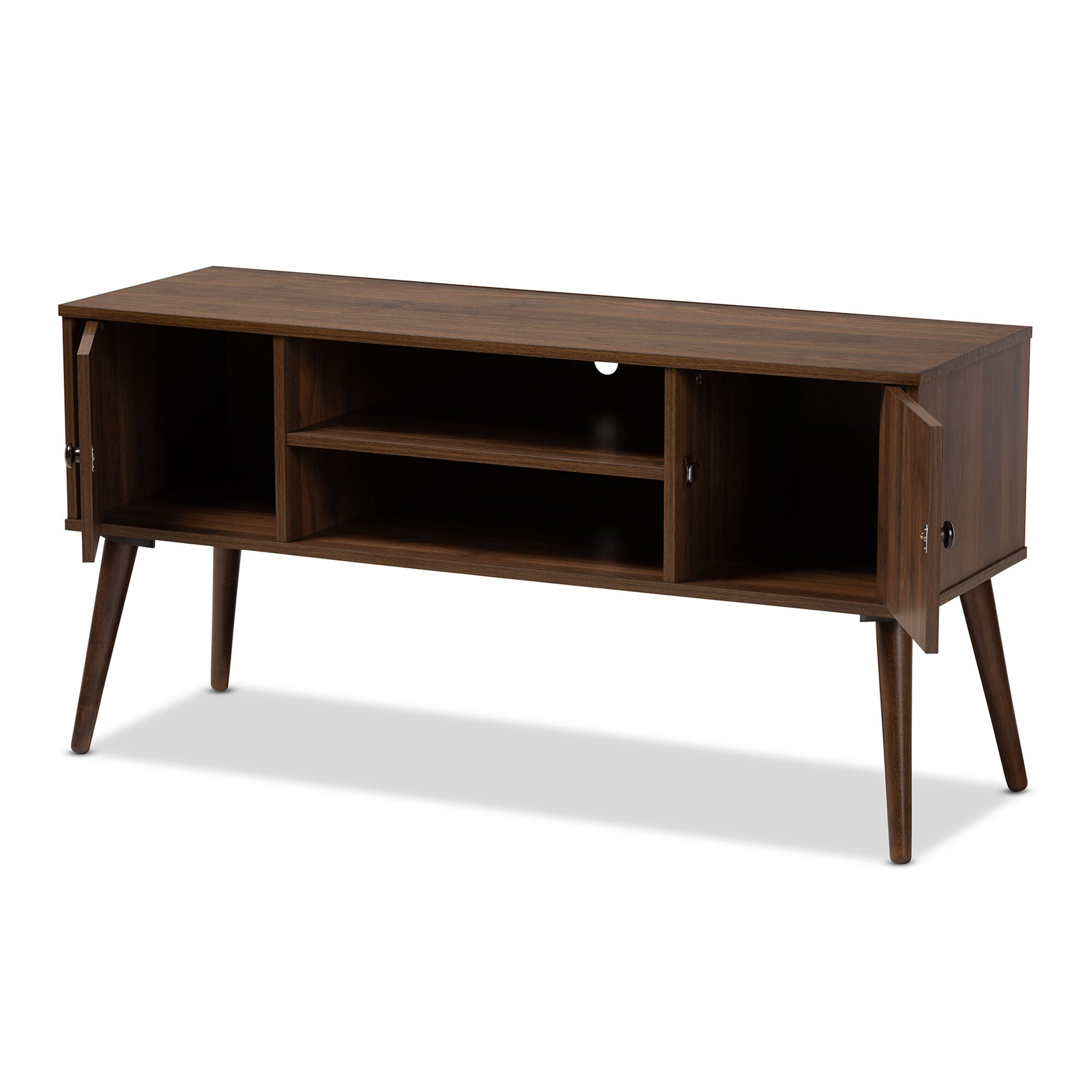 Alard Mid-Century Modern Walnut Brown Finished 2-Door Wood TV Stand, WALNUT, alternate image number 3