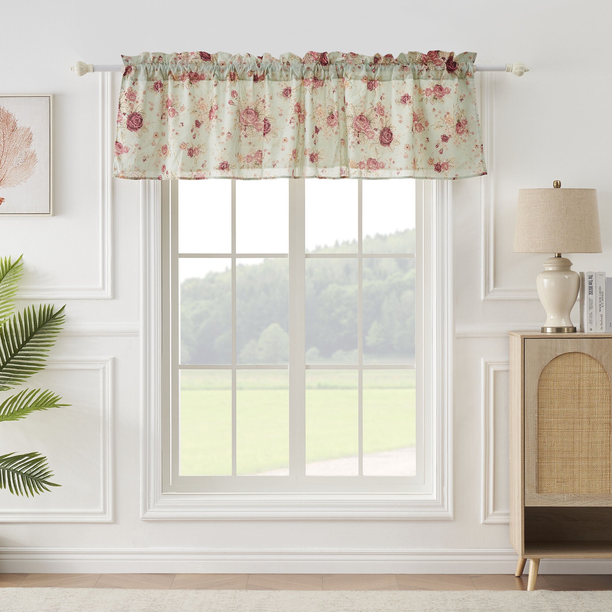 Antique Rose 100% Cotton Window Treatment Valance Curtains, BLUE, alternate image number 4
