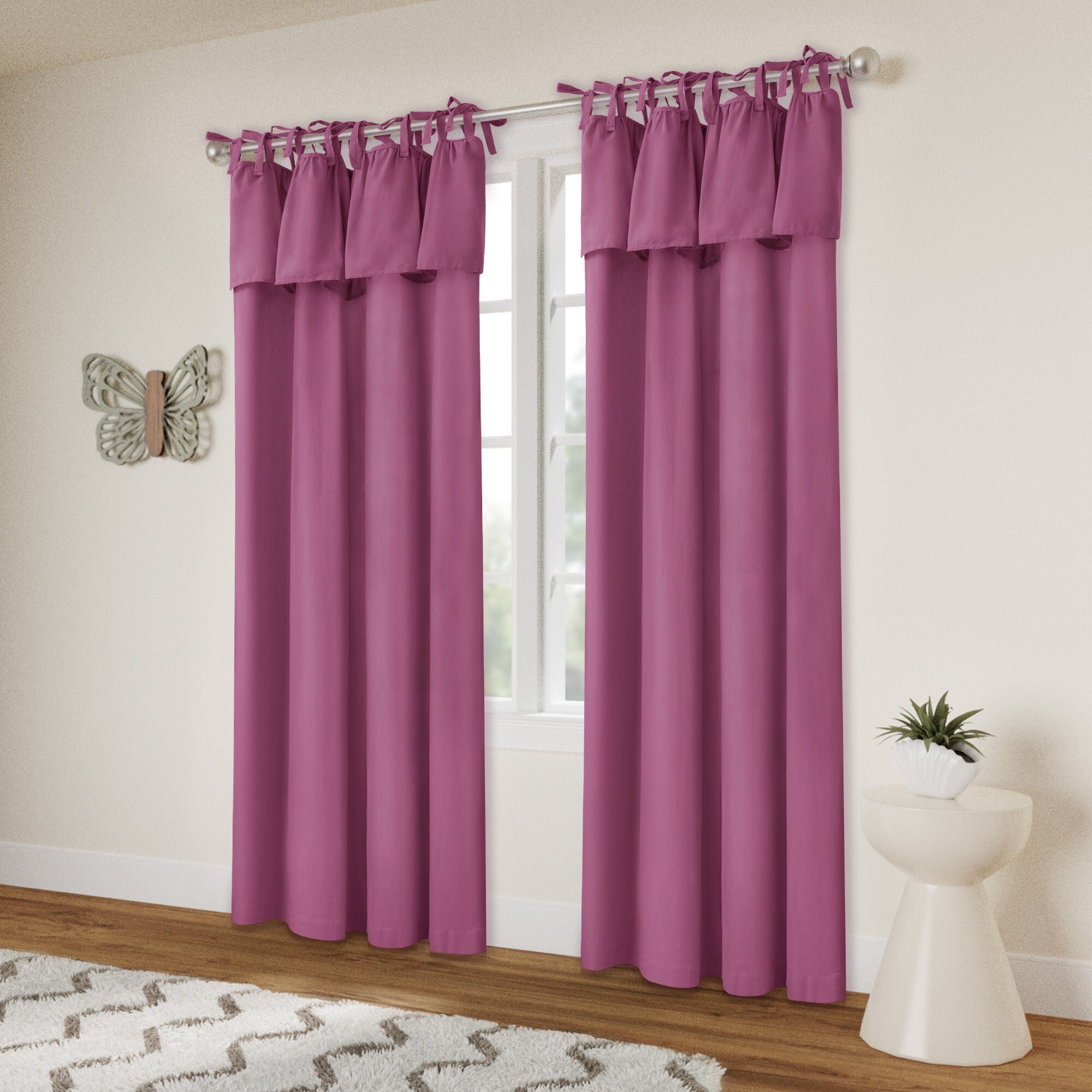 Recycled Cotton Blend Ruffle Tie Top Curtain Pair, MAUVE, alternate image number 2