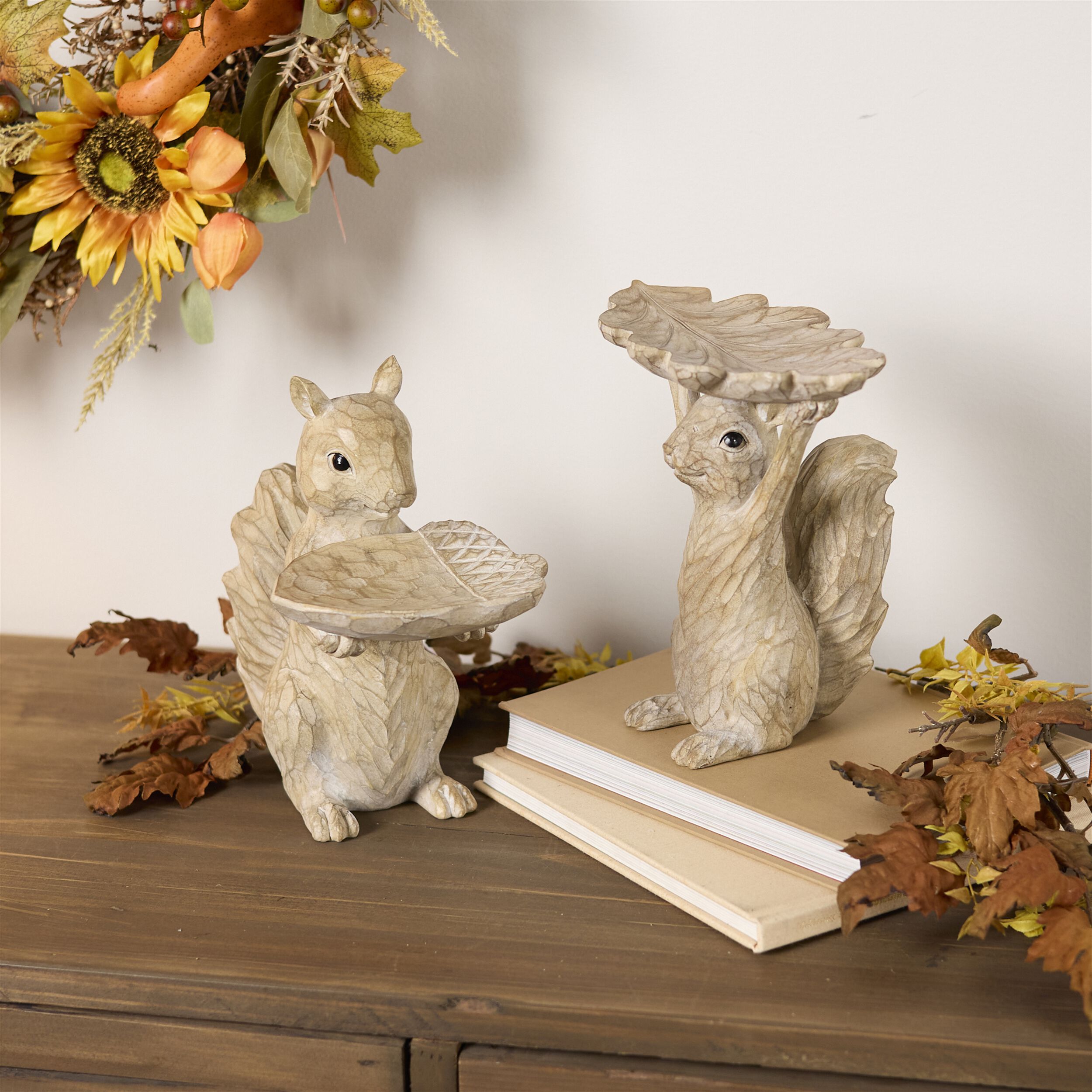 Woodland Squirrel Resin Bird Feeder Set (Set of 2), BEIGE, alternate image number 2