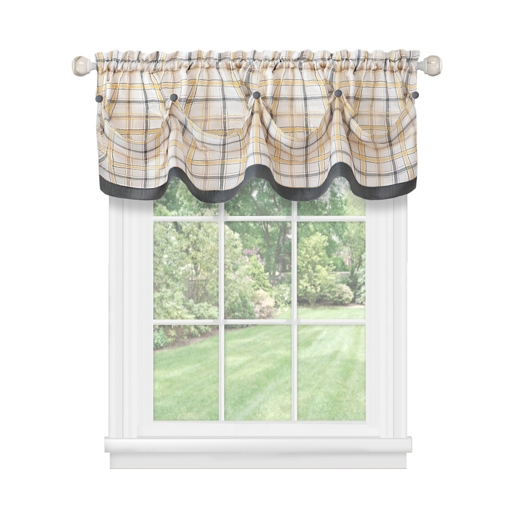 Tattersall Tuck Valance with Buttons - 58x14, GREY, hi-res image number 0