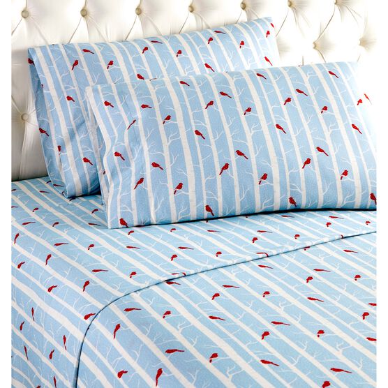 Micro Flannel® Blue Cardinal Bird Print Sheet Set, BLUE, hi-res image number null