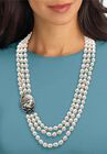 Silver Tone Multi Strand Cameo Necklace Cultured Freshwater Pearl 28", , alternate image number null