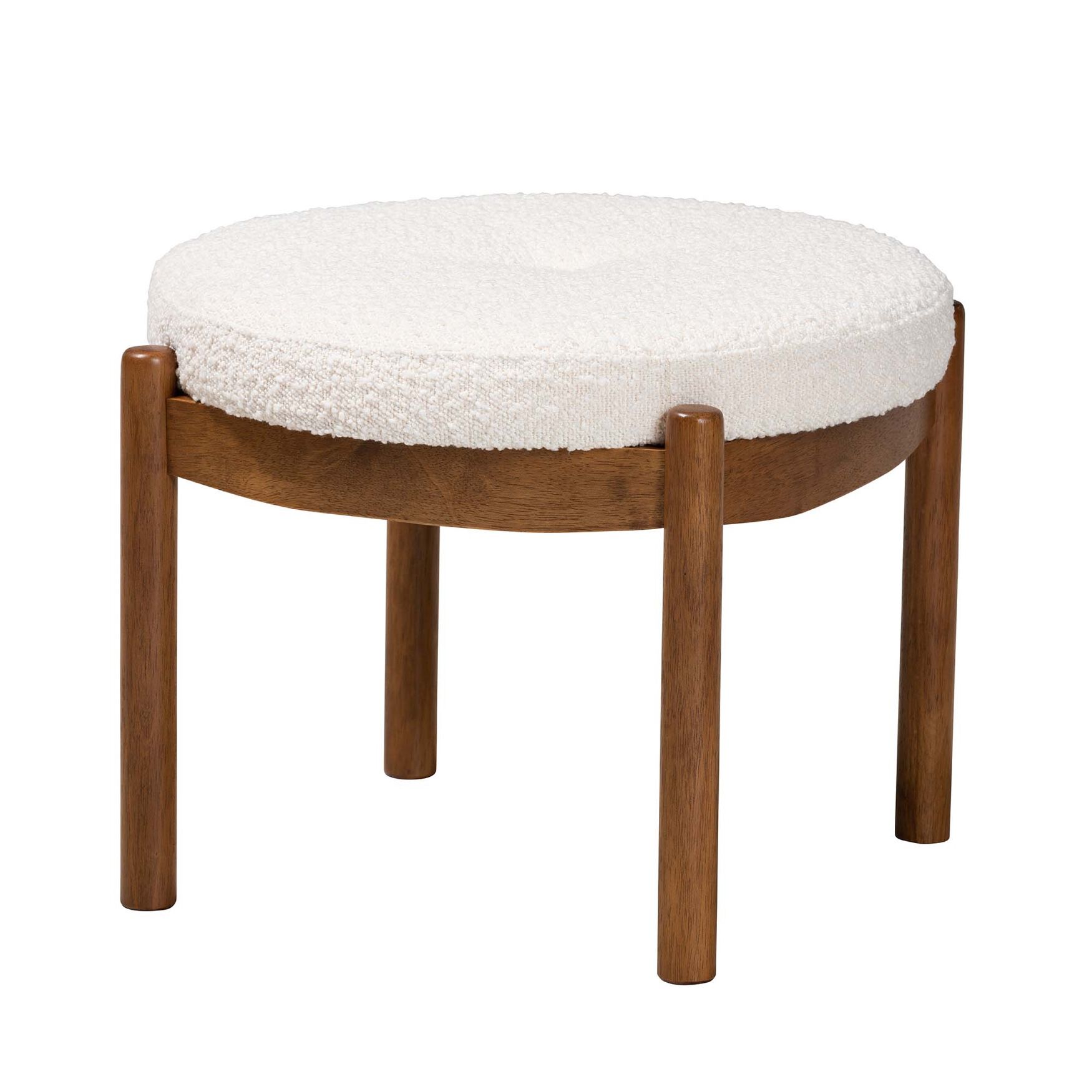 Iliana Japandi Cream Boucle Fabric And Walnut Brown Finished Rubberwood Ottoman Footstool, CREAM WALNUT BROWN, hi-res image number 0