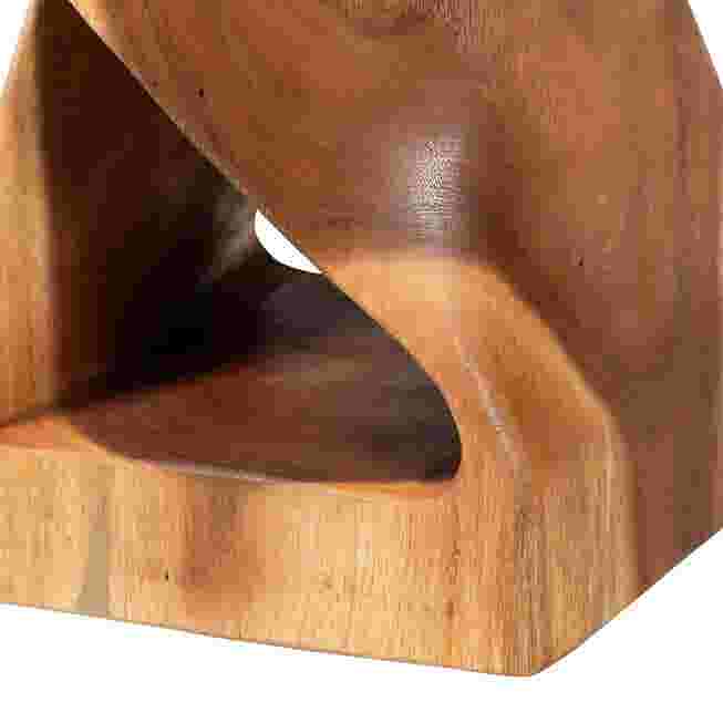 Detail view of carved suar wood pedestal table twist and base
