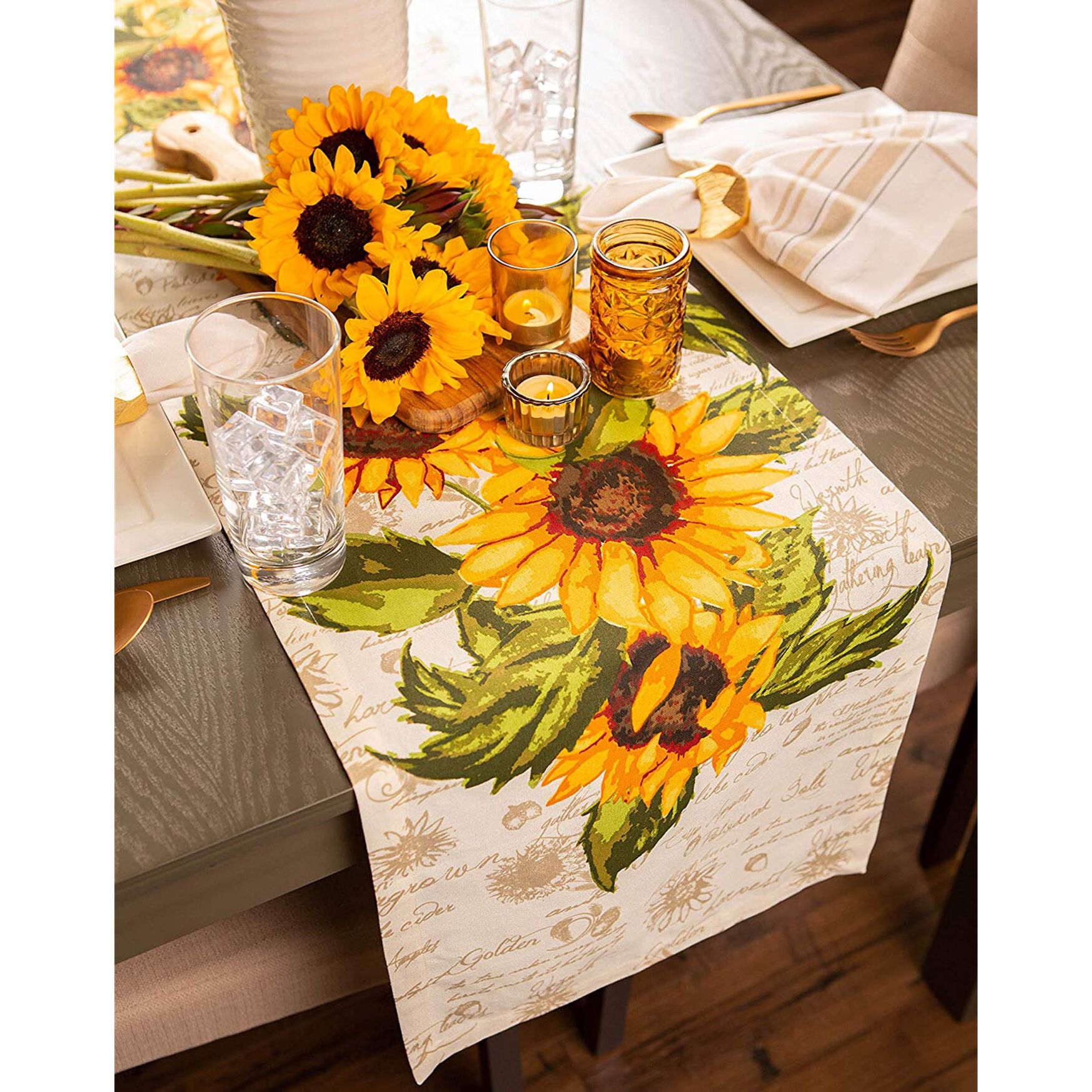 Rustic Sunflowers Printed Table Runner 14x108, , alternate image number 4