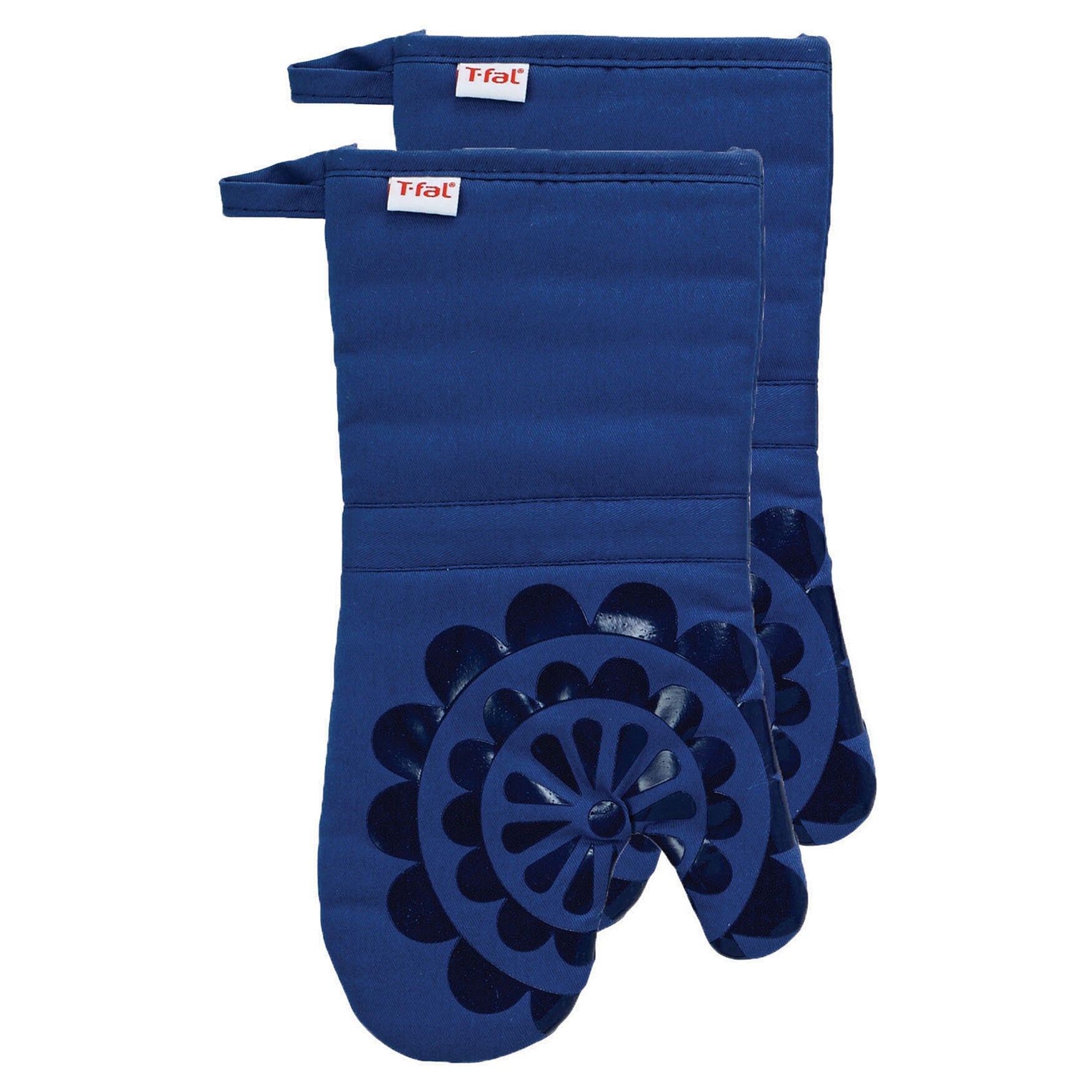 Medallion Silicone Oven Mitts, Set Of 2, BLUE, hi-res image number 0