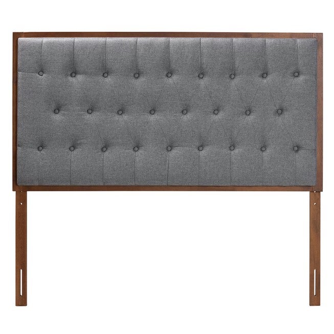 Harumi Classic And Traditional Grey Fabric And Walnut Brown Finished Wood King Size Headboard, , on-hover image number null