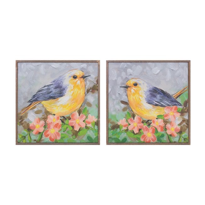 Framed Bird Canvas Block (Set of 4), YELLOW GREEN, hi-res image number 0