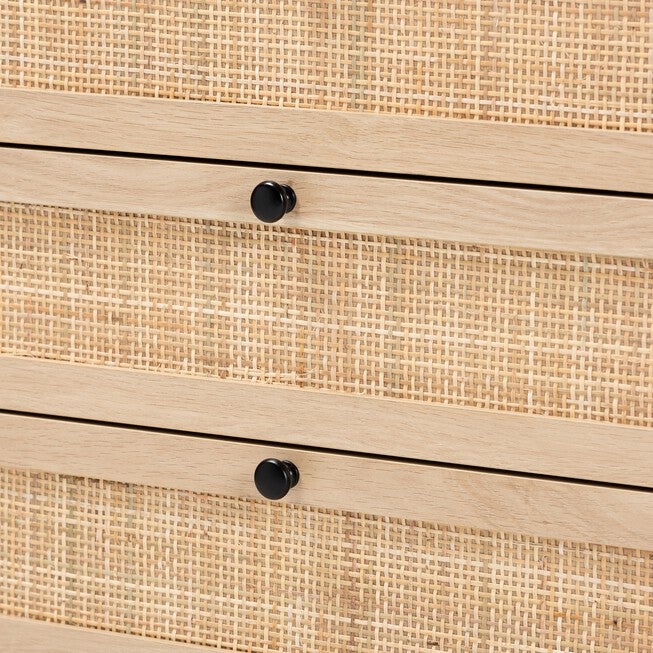 Amelia Mid-Century Modern Transitional Natural Brown Finished Wood And Natural Rattan 5-Drawer Chest, , alternate image number 4