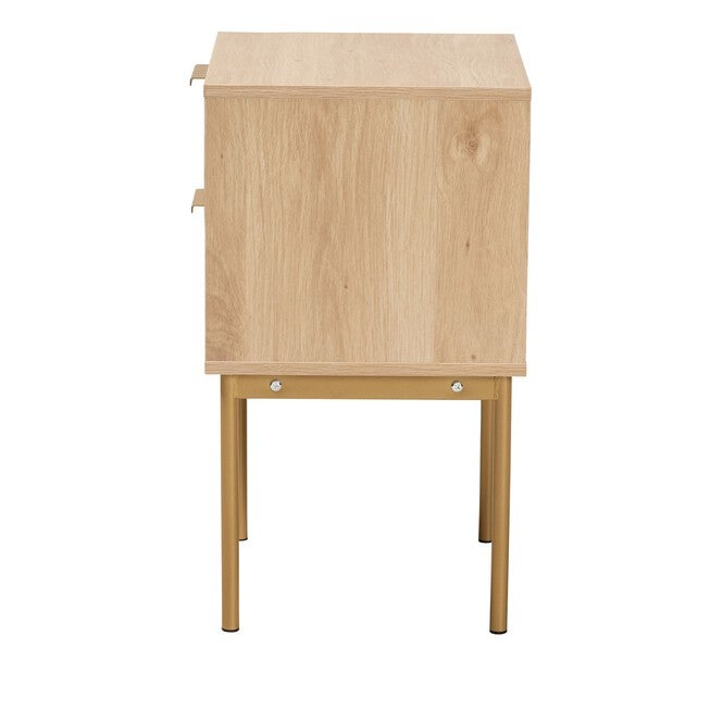 Dewitt Japandi Light Brown Finished Wood And Gold Metal 2-Drawer End Table, , alternate image number 3