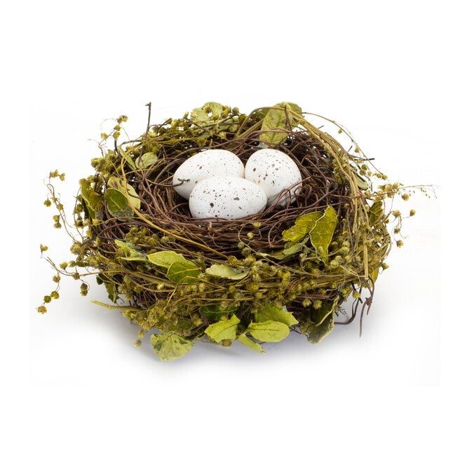 Nest and Nest with Eggs (Set of 4) 7 inchesD x 3.5 inchesH Natural/Foam, GREEN/BROWN, alternate image number 2