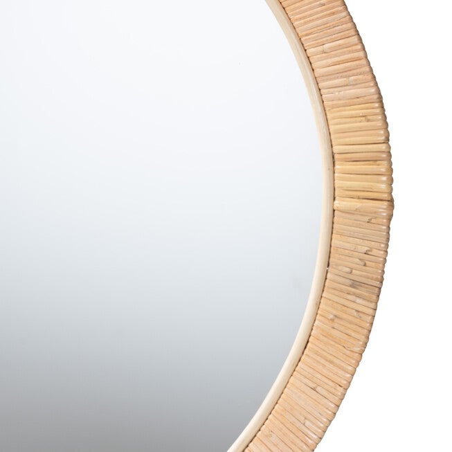 Bella Modern Bohemian Natural Brown Mahogany Wood and Natural Rattan Mirror, , alternate image number null