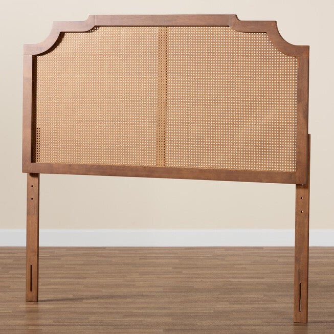 Fortuna Classic And Traditional Grey Fabric And Walnut Brown Finished Wood King Size Headboard, , alternate image number 5
