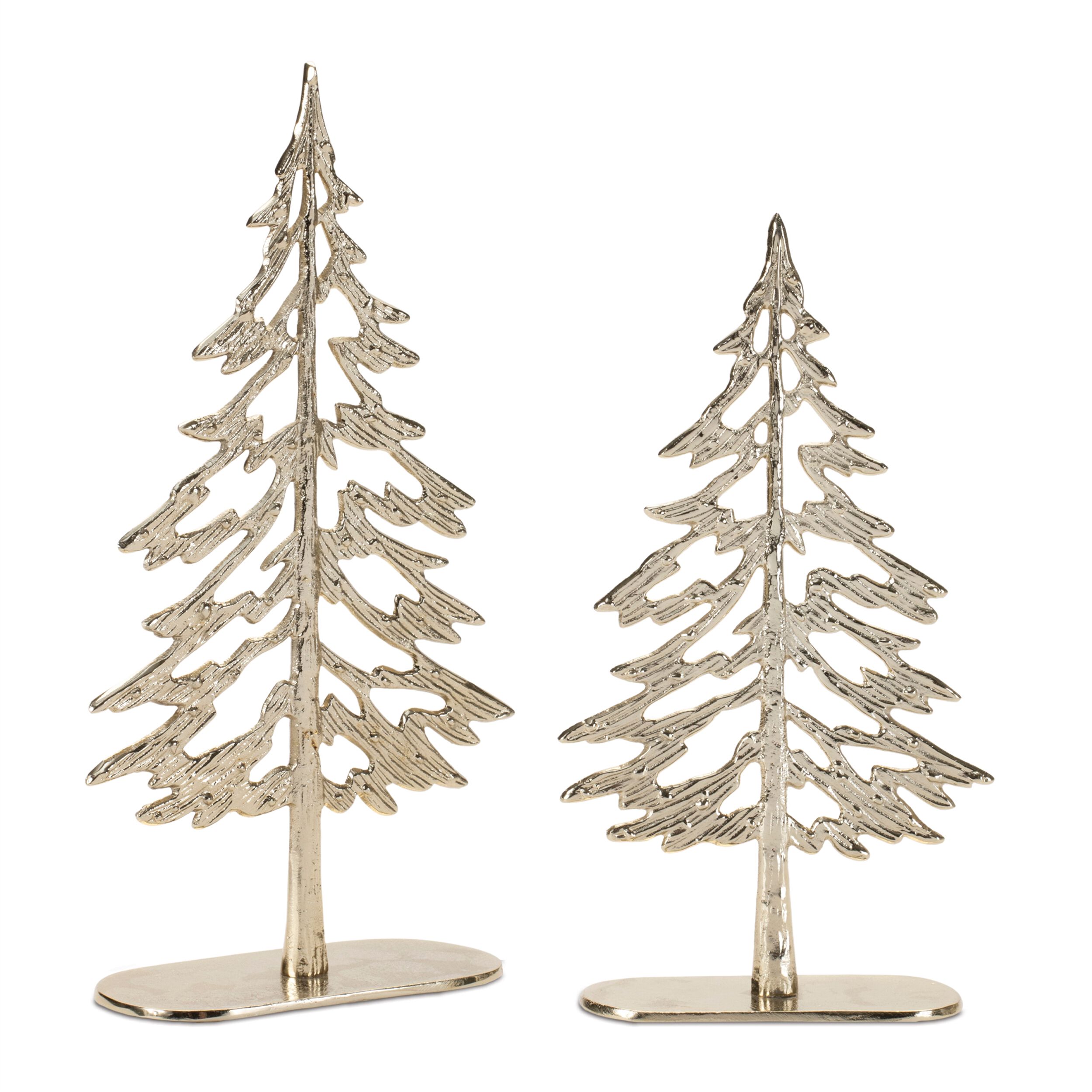 Metal Tree with Wood Base (Set of 2), GOLD, alternate image number 1