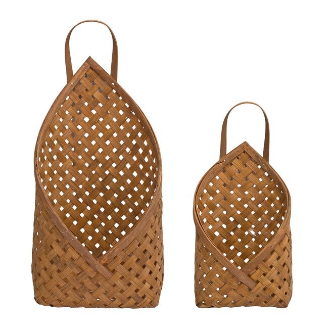 Basket Wall Pocket (Set of 2) 7 inchesL x 12.25 inchesH, 9.25 inchesL x 19 inchesH Bamboo, BROWN, hi-res image number null