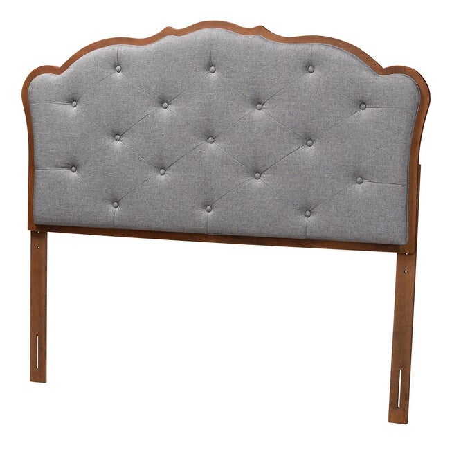 Leandra Classic And Traditional Grey Fabric And Walnut Brown Finished Wood Queen Size Headboard, GREY WALNUT BROWN, hi-res image number 0