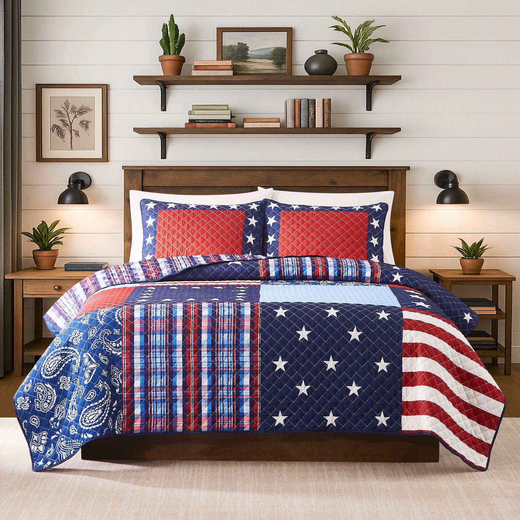 Americana Patchwork Quilt Set, AMERICANA, hi-res image number 0