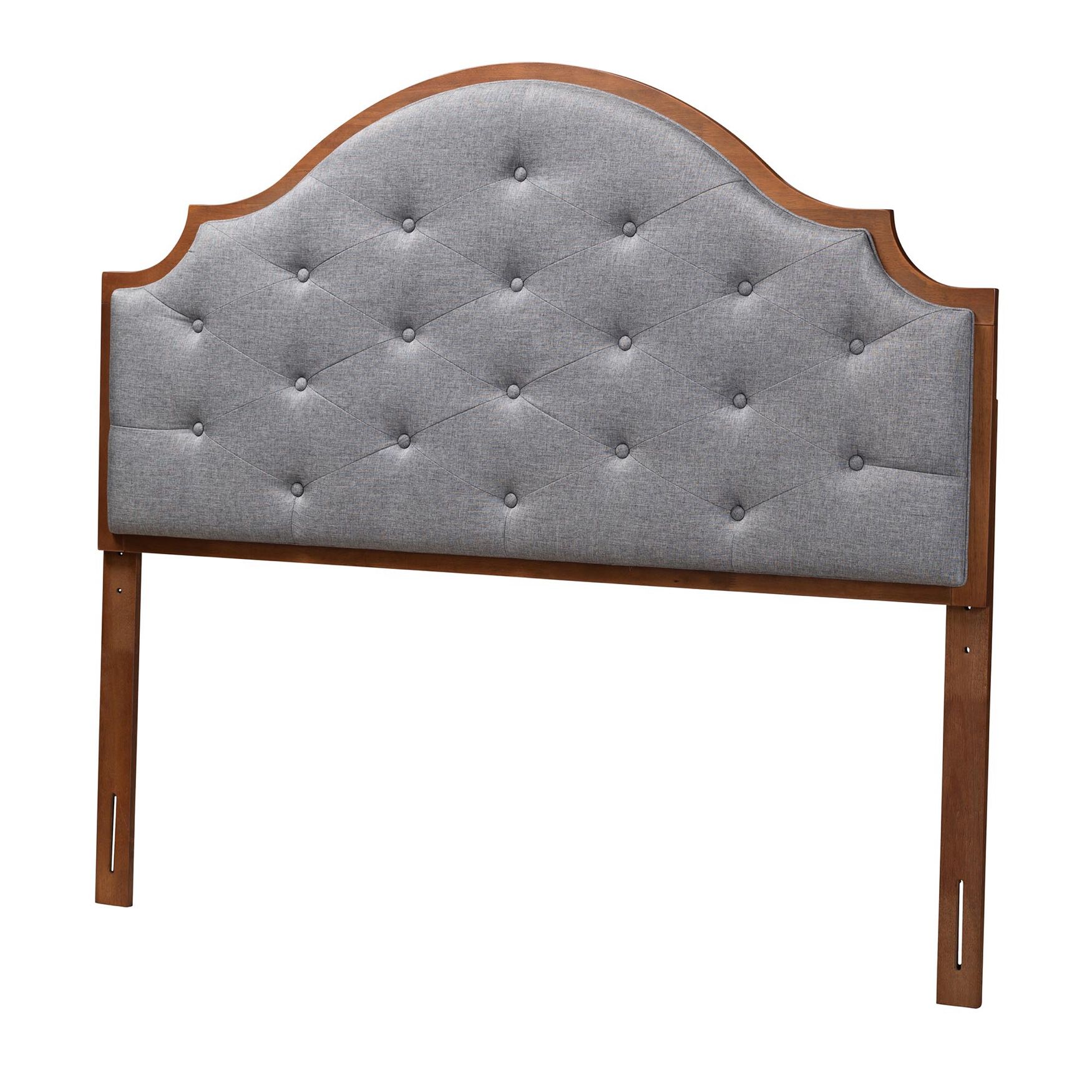 Premala Classic And Traditional Grey Fabric And Walnut Brown Finished Wood King Size Headboard, GREY WALNUT BROWN, hi-res image number 0