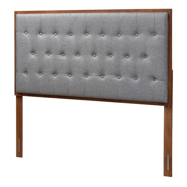 Harumi Classic And Traditional Grey Fabric And Walnut Brown Finished Wood King Size Headboard, GREY WALNUT BROWN, hi-res image number null