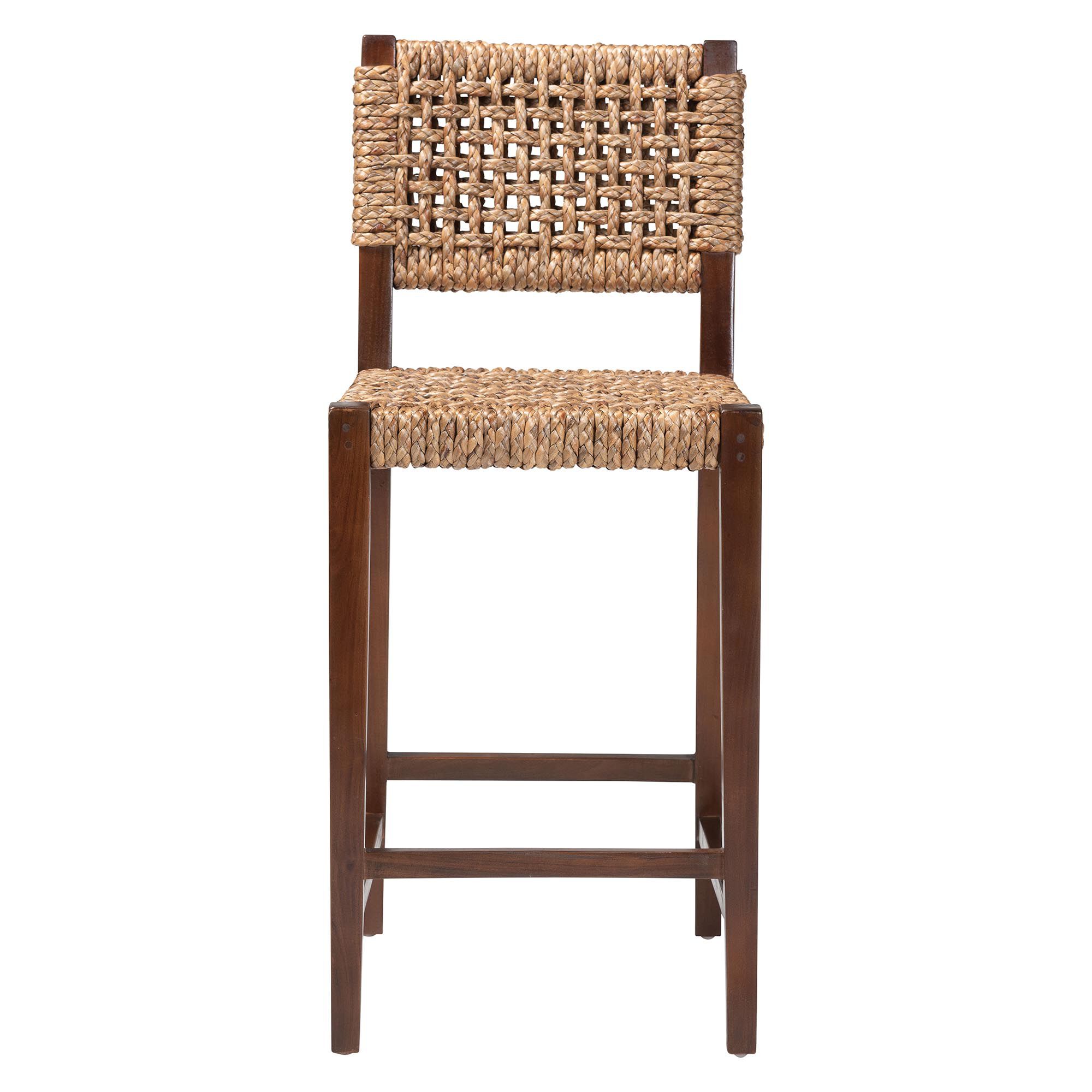 Handwoven seagrass bar stool front view with footrest