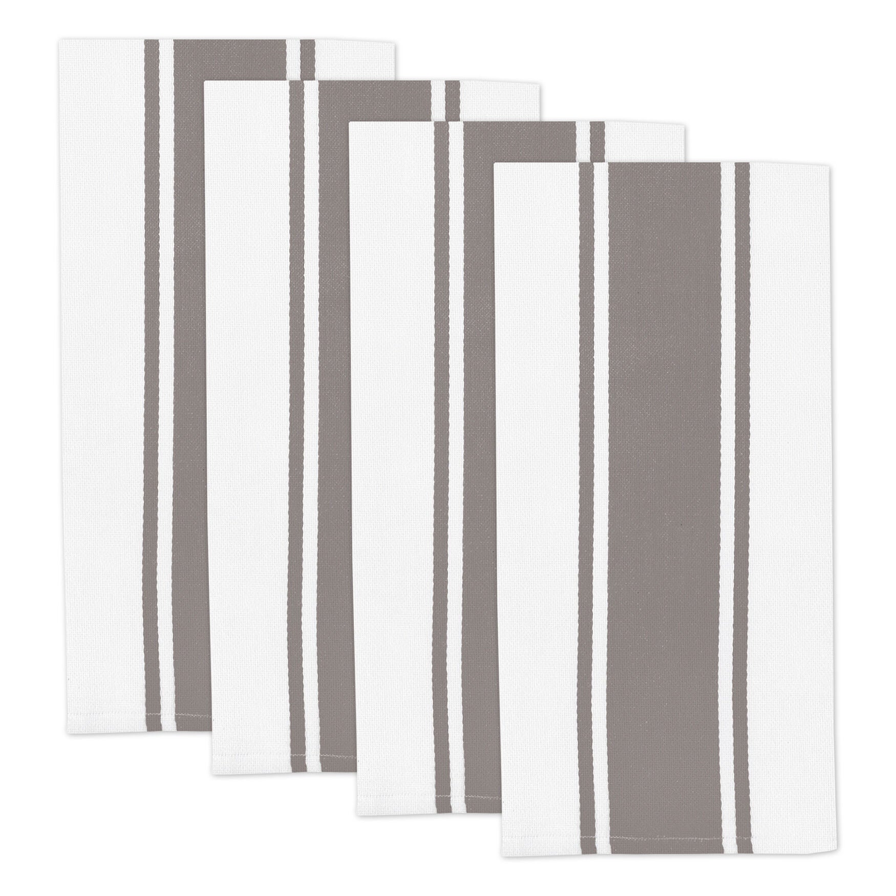 Classic Stripe Cotton Kitchen Dish Towel, Set 4, GRAY, hi-res image number 0