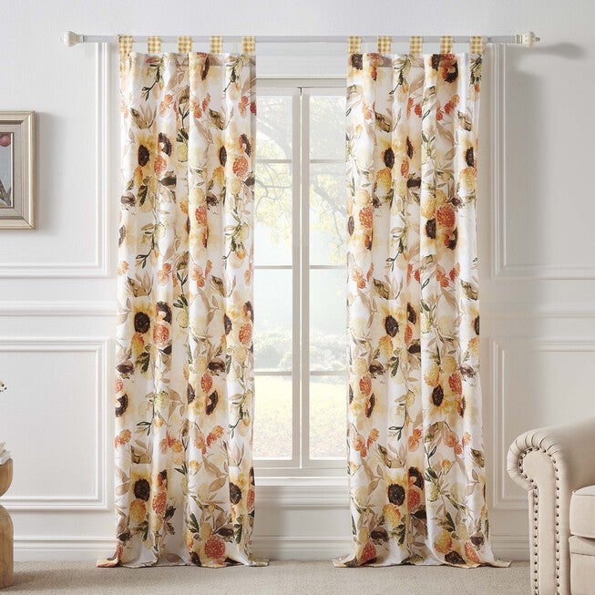 Somerset Ruffled Gingham Curtain Panels, Set Of 2 With Tiebacks, GOLD, hi-res image number null