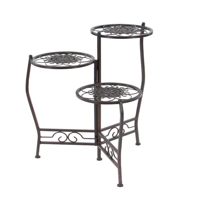 Set Of 3 Brown Metal Traditional Plantstand, , alternate image number null