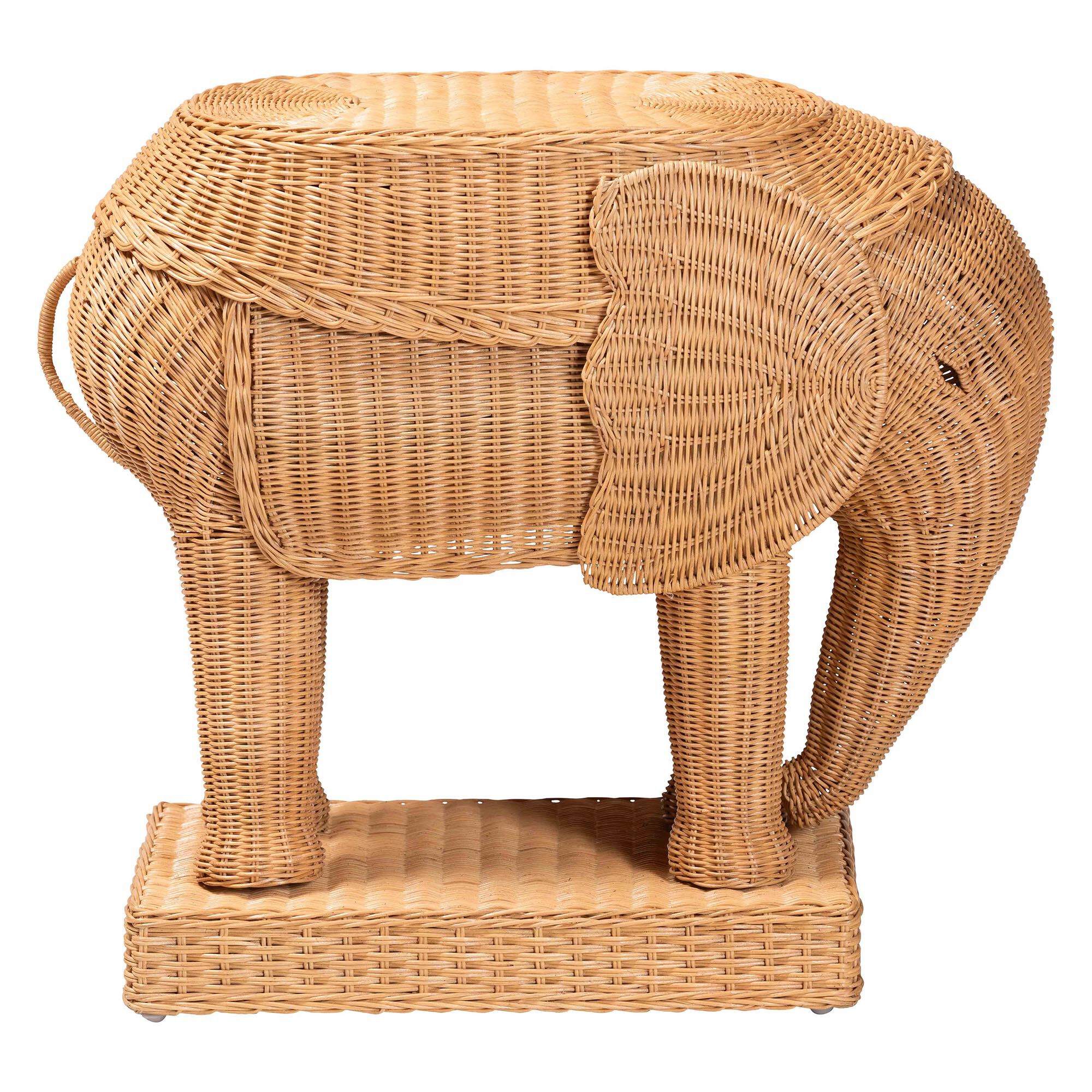 Close-up of elephant rattan end table weaving