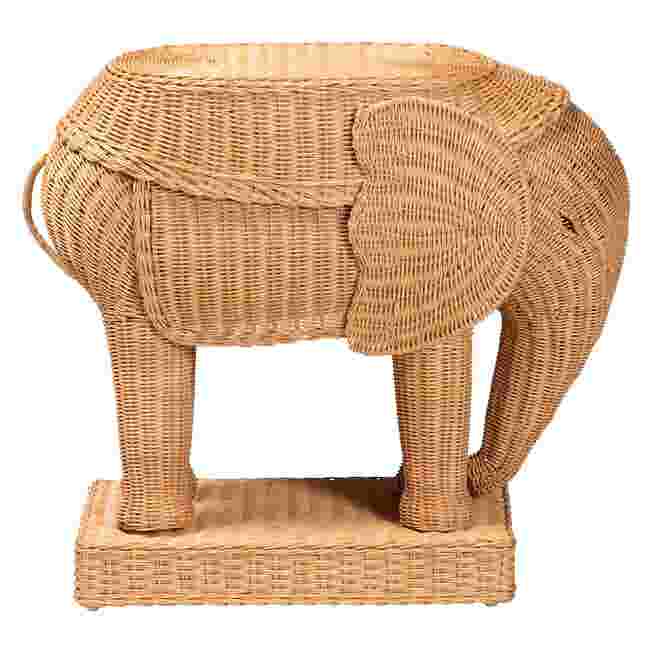 Close-up of elephant rattan end table weaving