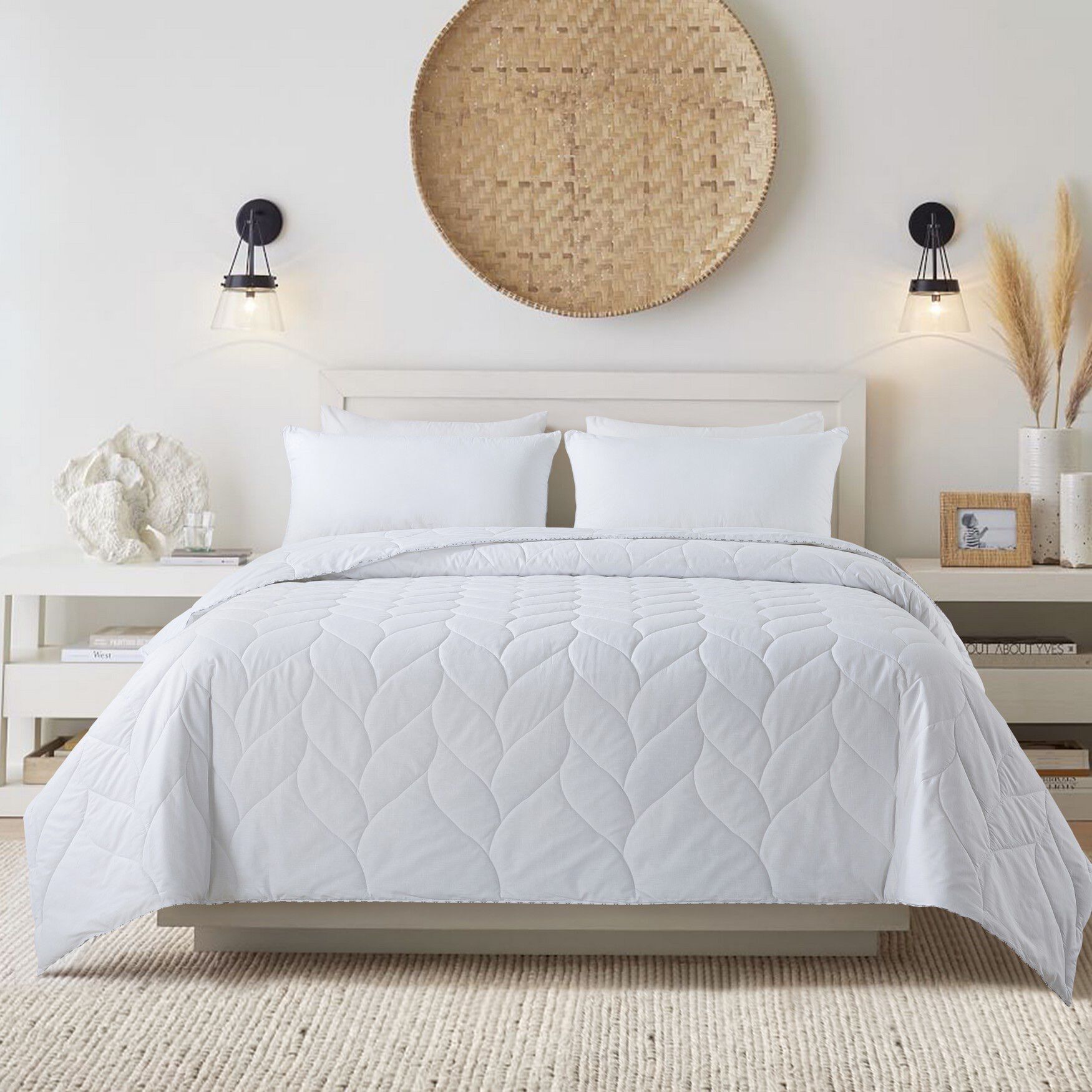 Antimicrobial Cotton White Duck Down Blanket Blankets, WHITE, hi-res image number 0