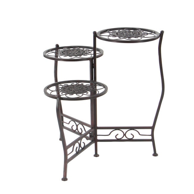 Set Of 3 Brown Metal Traditional Plantstand, , alternate image number null