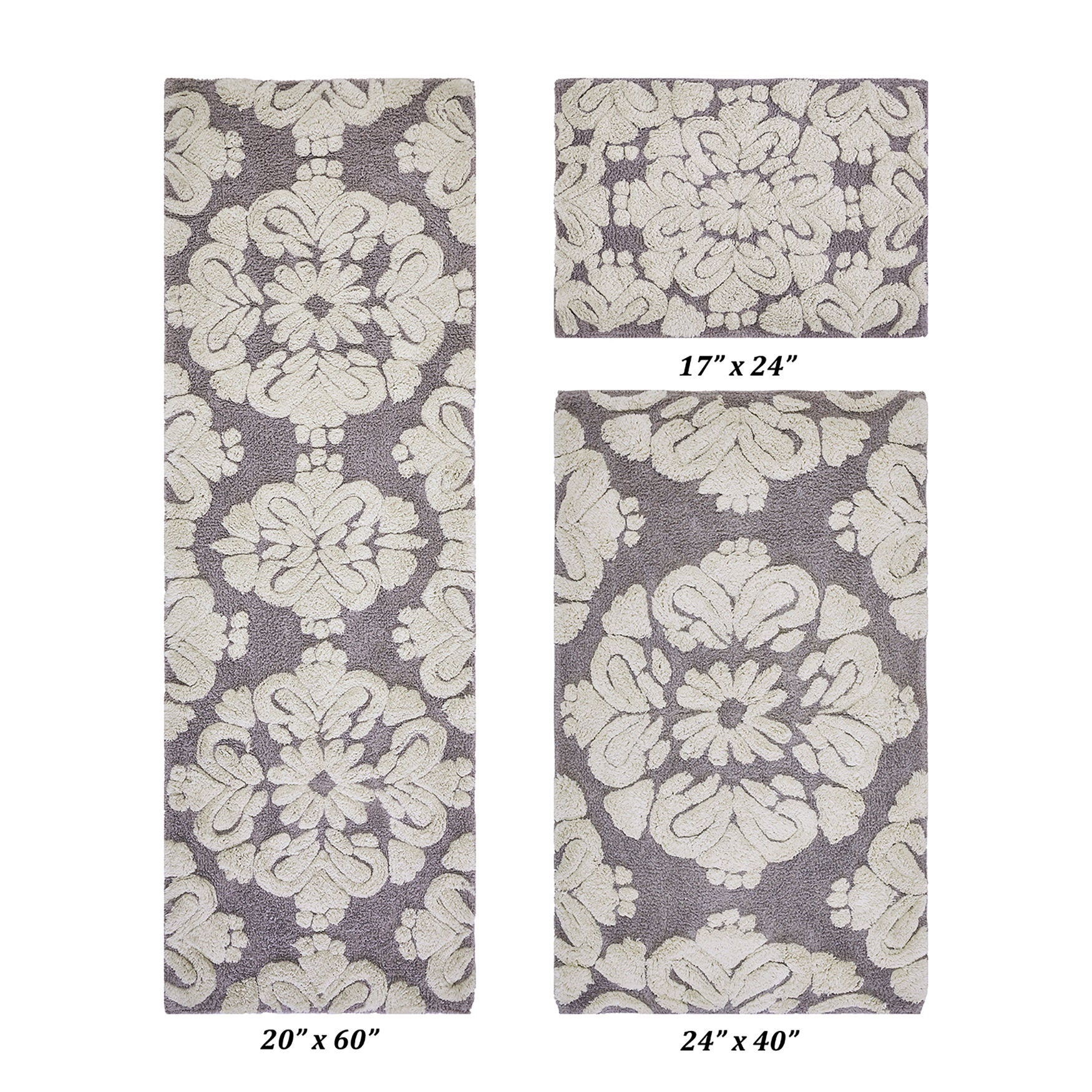 Medallion Collection 100% Cotton 3 Piece (17 inches X 24 inches | 24 inches X 40 inches | 20 inches X 60 inches) Bath Rug Set, GRAY NATURAL, hi-res image number 0