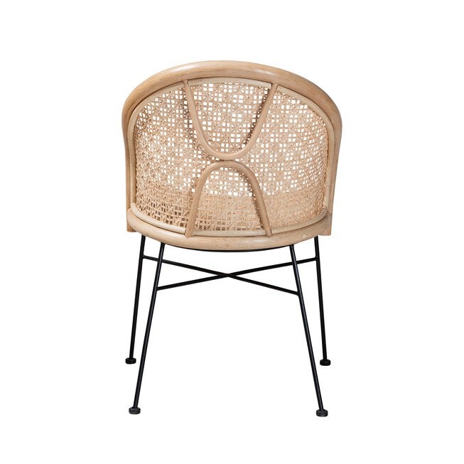 Lisa Modern Bohemian Natural Brown Rattan And Black Metal Dining Chair, , alternate image number 3