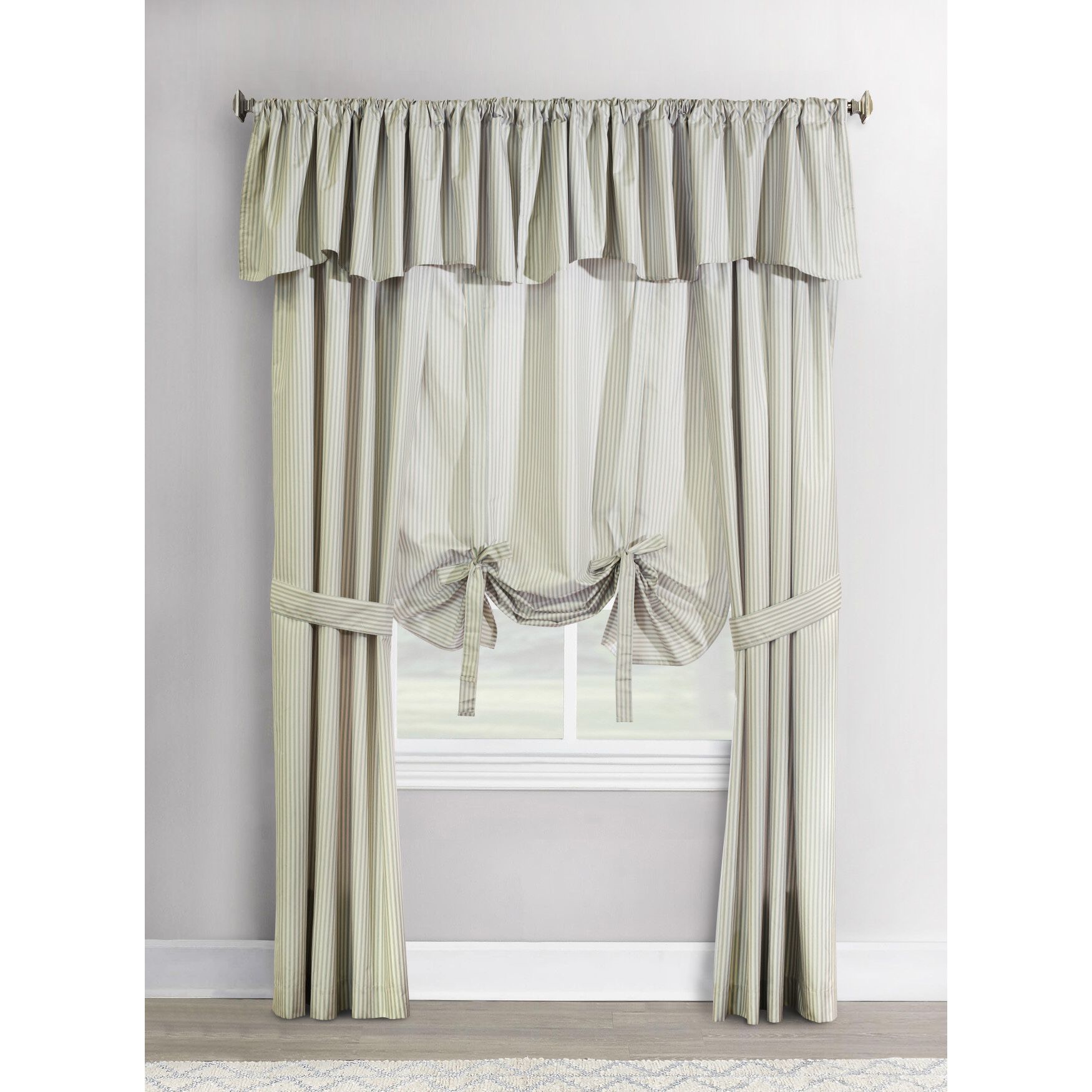 Ticking Stripe Room Darkening Pole Top Curtain Panel Pair, , alternate image number 15