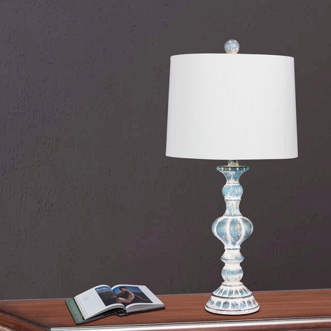 Cottage Antique Blue Resin 26 1/2 inches Table Lamp, Set 2, , on-hover image number null