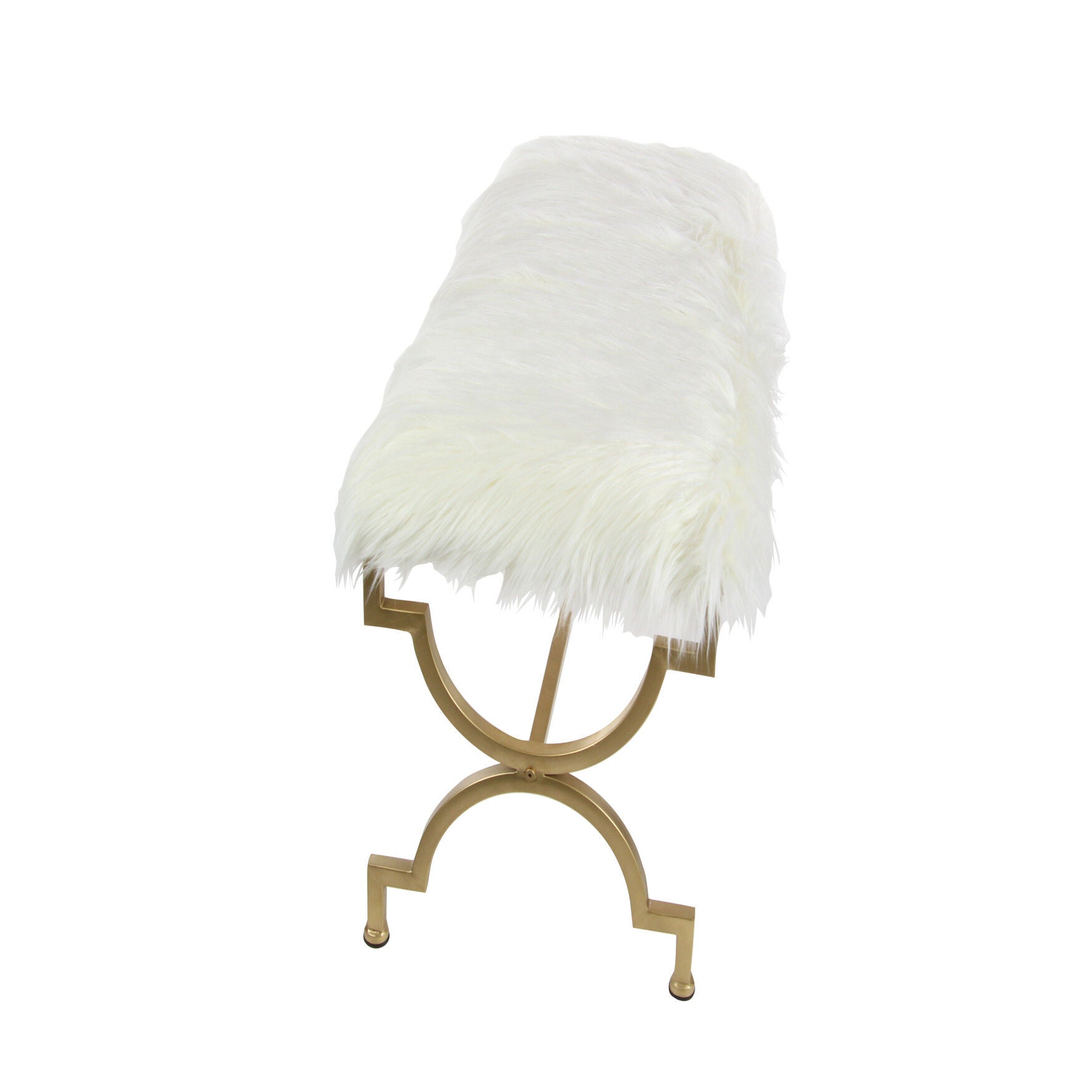 White Fur and Metal Contemporary Bench, 20x42x17, , on-hover image number 1
