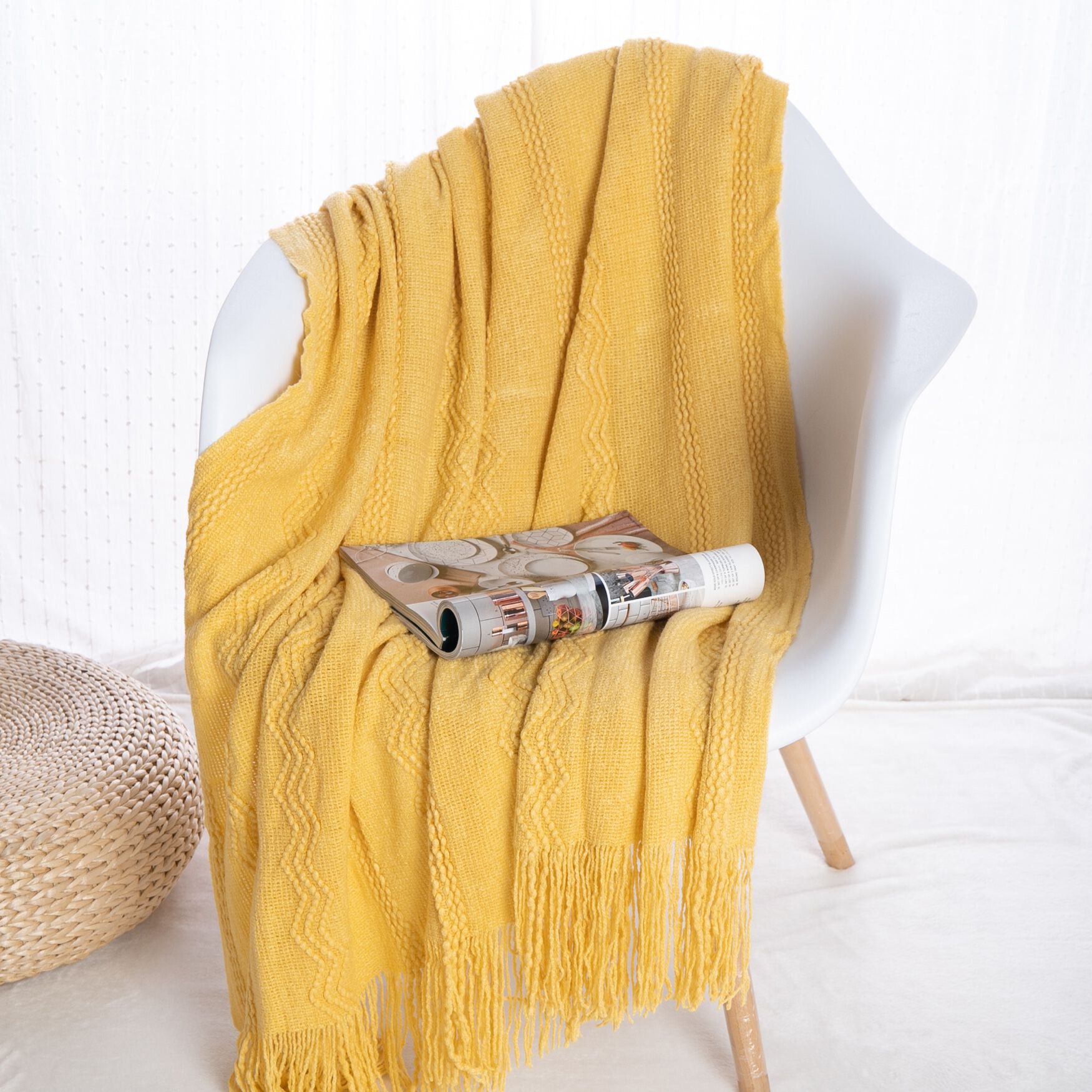 Battilo Home Intricate Woven Throw Blanket with Raised Patterns and Tasseled End, 50 inchesL x 60 inchesW, , alternate image number 2