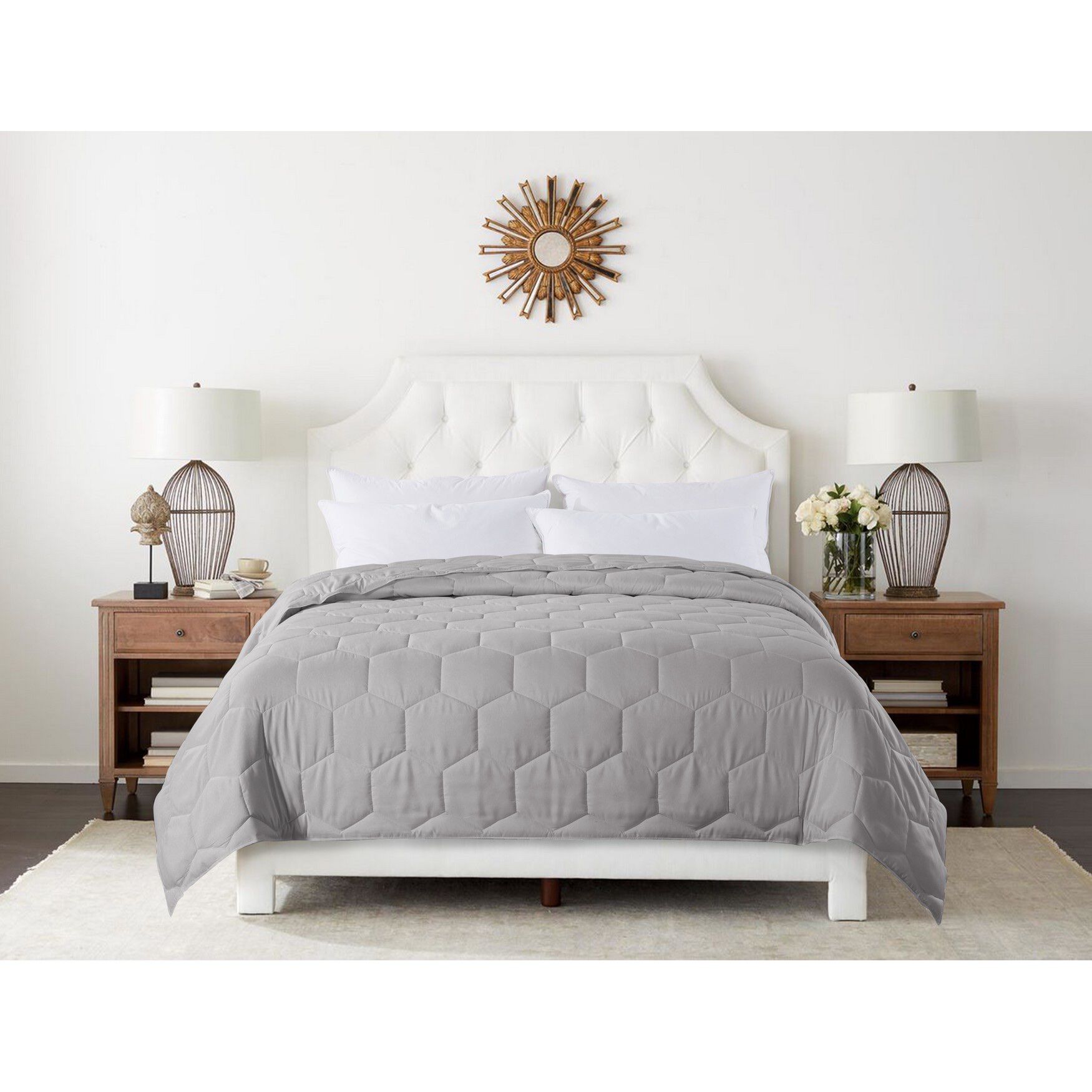 Honeycomb Down Alternative Blanket, Grey, GREY, hi-res image number 0