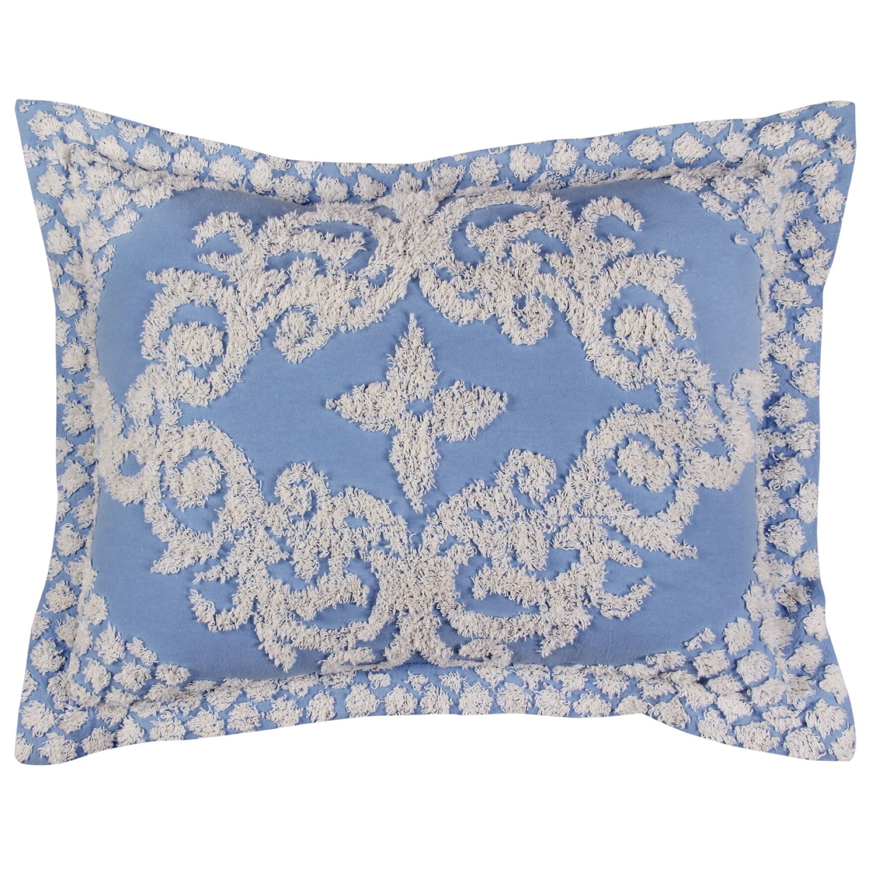 Chenille Medallion Design, Standard Sham, BLUE, hi-res image number 0