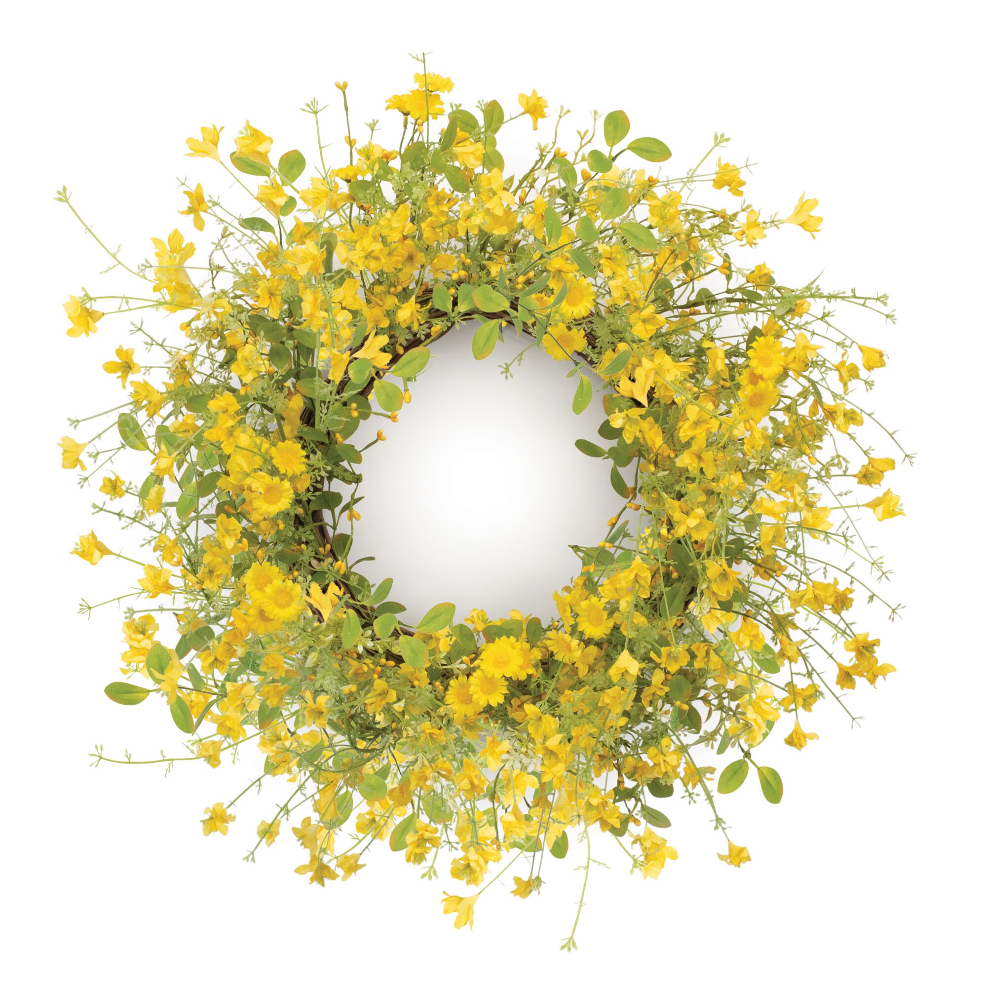 Mixed Daisy Floral Wreath 20 inchesD, YELLOW/GREEN, hi-res image number 0