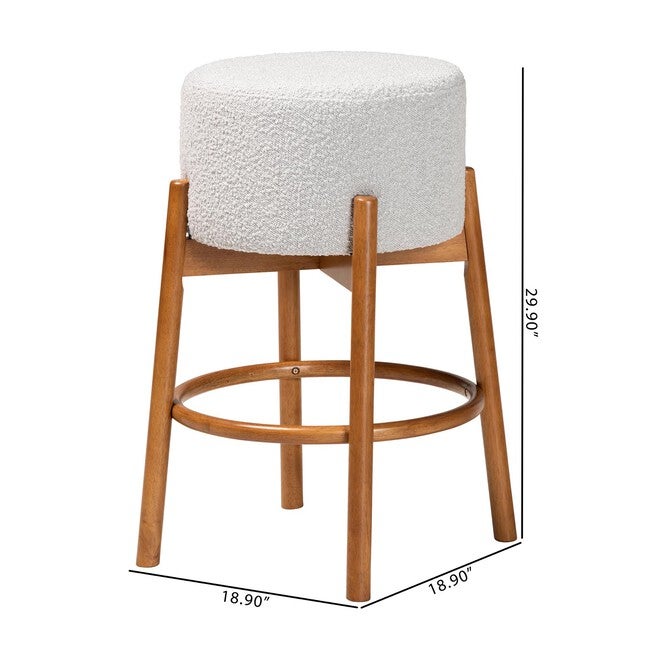 Olwen Modern Japandi Light Grey Boucle Fabric And Walnut Brown Finished Wood 2-Piece Bar Stool Set, , alternate image number null