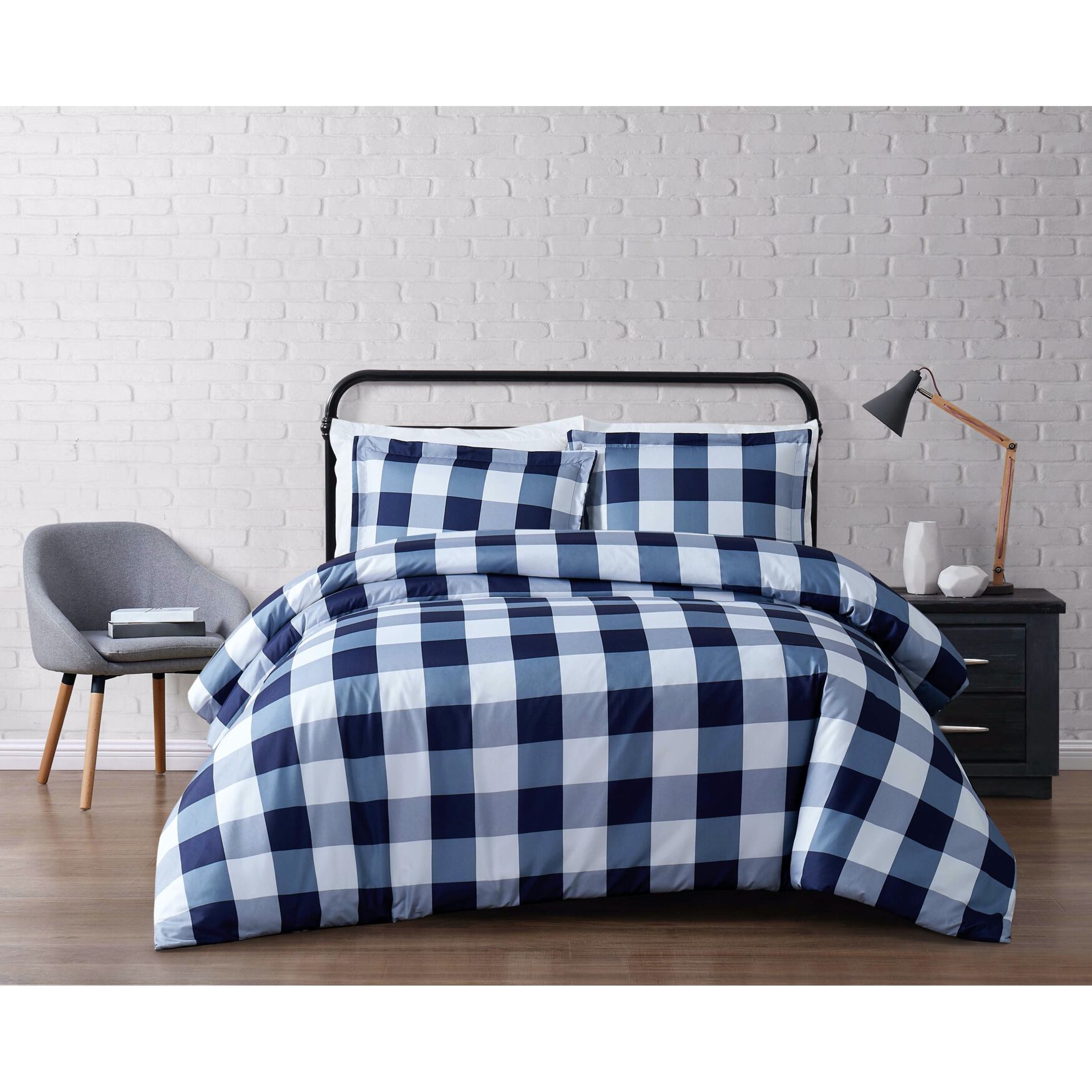 Everyday Buffalo Plaid Duvet Cover Set, NAVY WHITE, hi-res image number 0