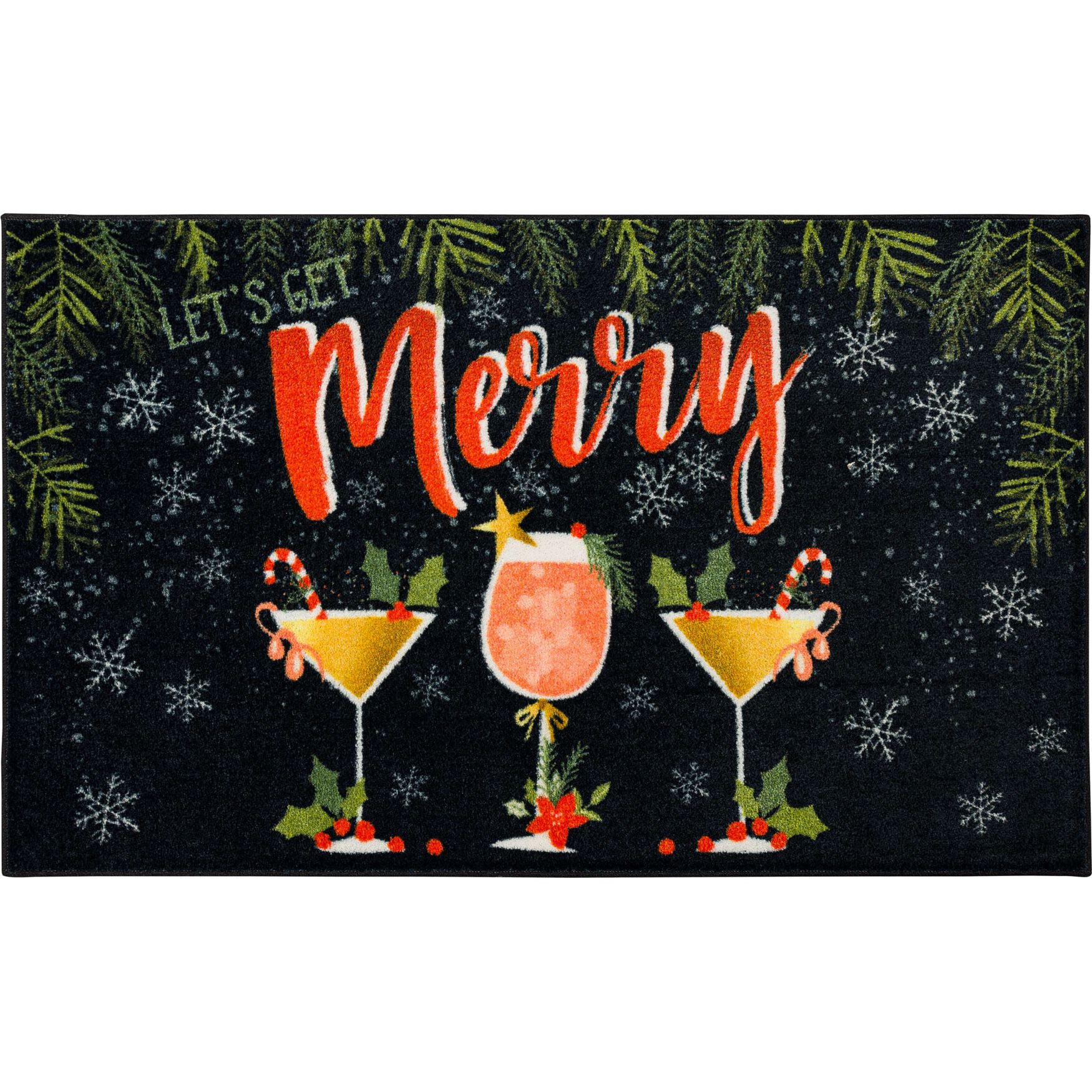 Lets Get Merry Kitchen Rug, BLACK, hi-res image number 0