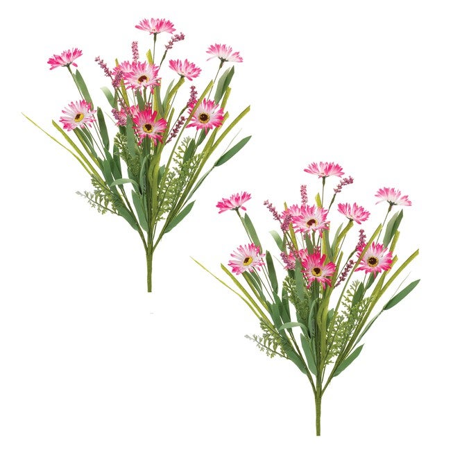 Mixed Daisy Bush (Set of 2) 20 inchesH Polyester, GREEN/PINK, alternate image number 2